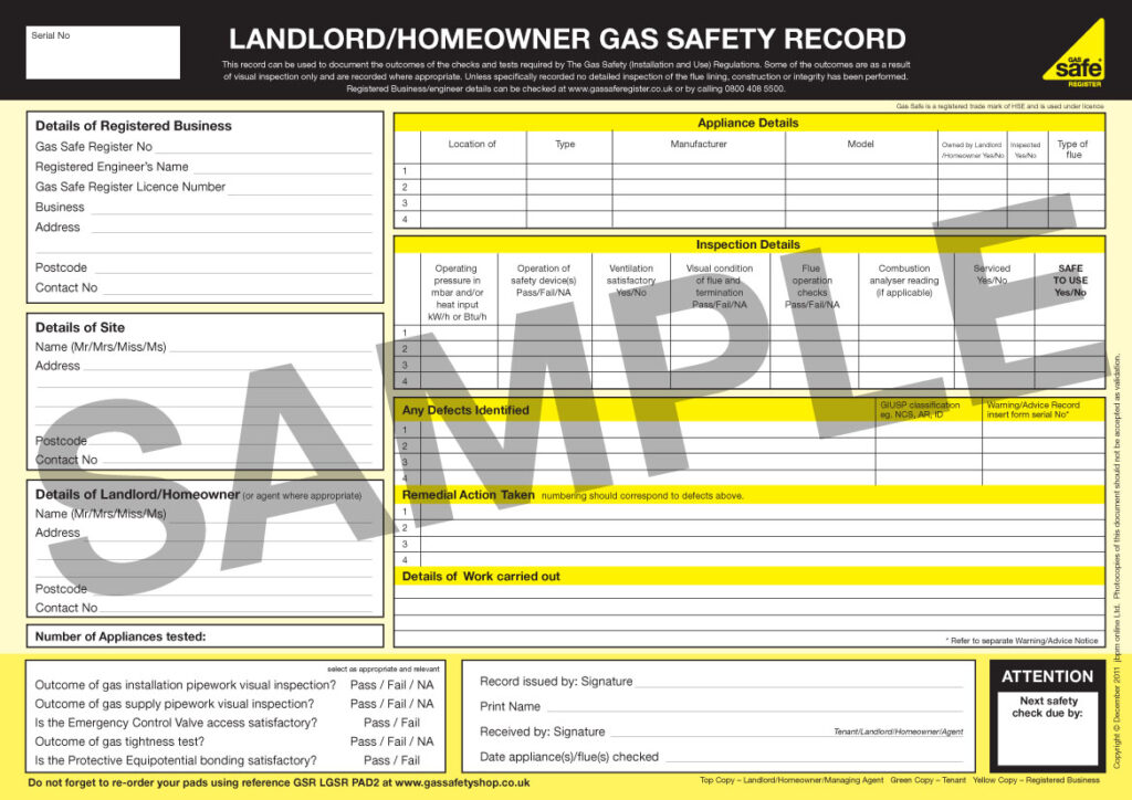 example Gas safe certificate