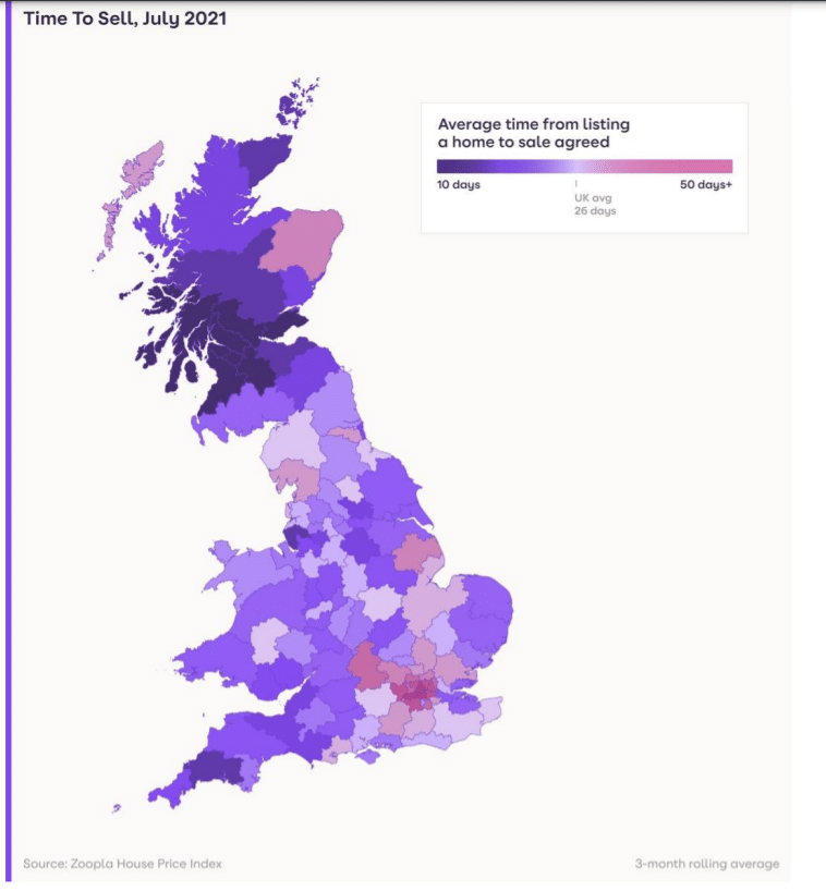 map showing average time to sale per area